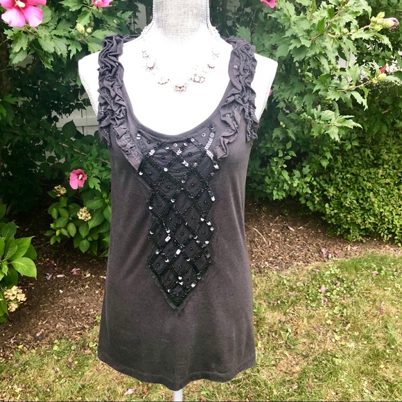 Caslon Tops - 💝Nordstrom Caslon Black Sequin Ruffle tank Size S